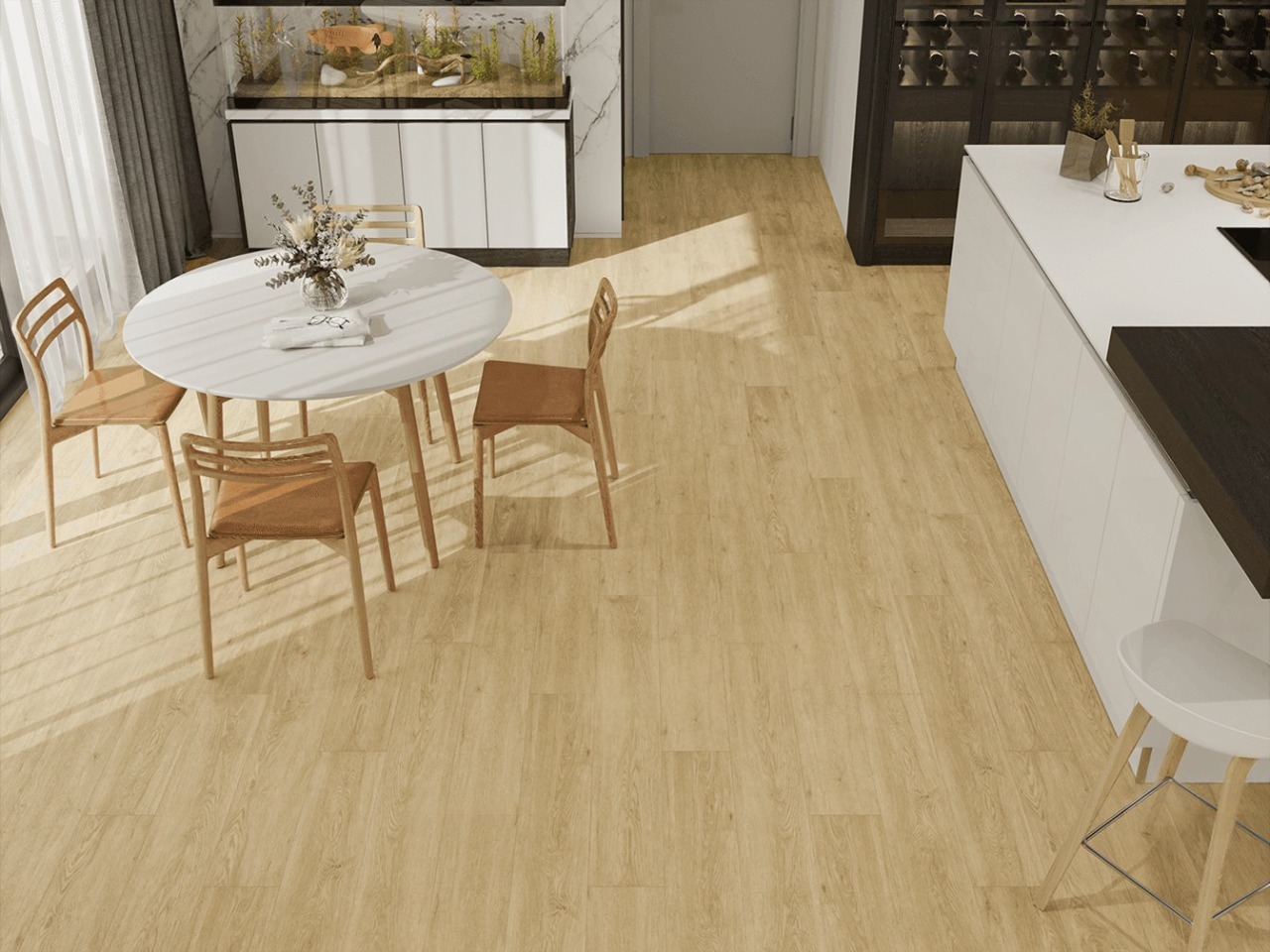 Кварцвиниловая плитка Alpine Floor клеевая Liberty Loose Lay Дуб Ваниль Селект ECO 23-2 1227×187×5 фото в интерьере
